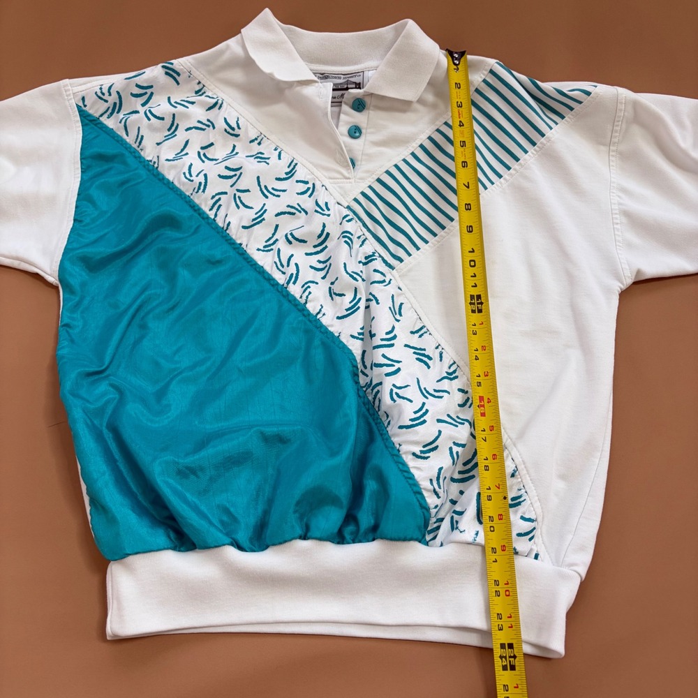 Vintage 80s San Francisco Sport Mazzella Teal Colorblock Pullover Sweatshirt M - Picture 3 of 16